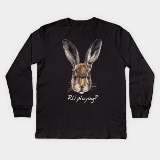 RABBITS "R U playing?" (white letters) Kids Long Sleeve T-Shirt